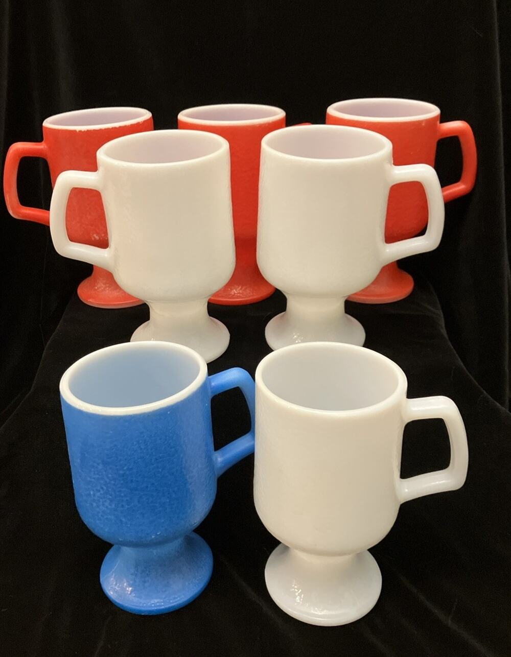 Lot 7 Federal Vintage Fire King Red White Blue Footed Milk Glass Americana Cups